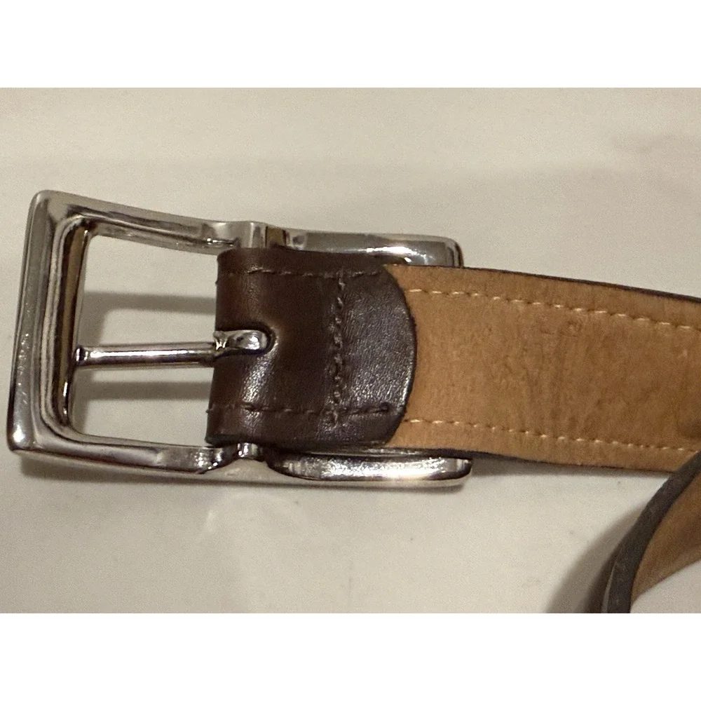 Vintage Brown Leather Dress Belt 38 Men Paneled Casual Silver Large Buckle 45